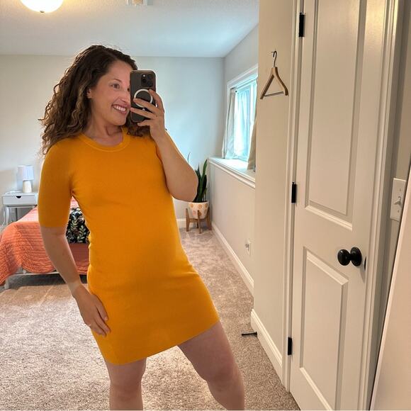 NWT Naadam Orange Mango Silk Cashmere Ribbed Mini Dress Medium - Picture 4 of 13